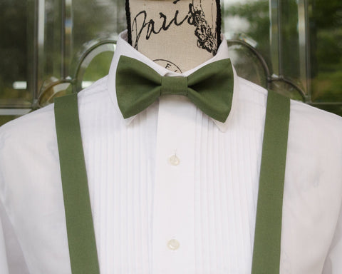 Autumn Green Bow Tie and Suspenders
