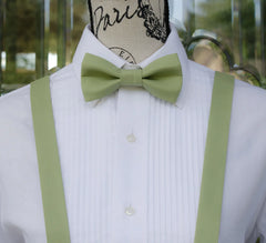 sage green bow tie and suspenders