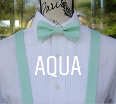 Mint Green Bow Ties and Mint Green Suspenders - Aqua Bow Ties - Aqua Suspenders. Wedding Bow Tie, Grad Bow Tie, Mens Bow Ties and Suspenders
