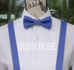 Blue Bow Ties and Blue Suspenders - Dusk Blue Bow Ties - Dusk Blue Suspenders. Wedding Bow Tie, Grad Bow Tie, Mens Bow Ties and Suspenders