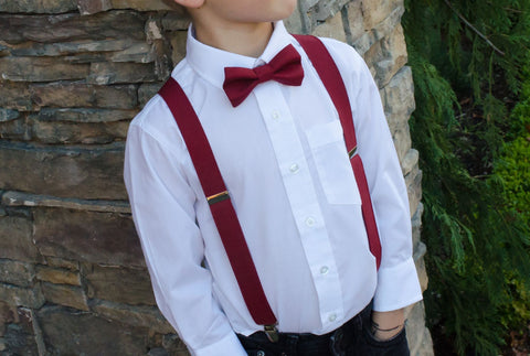 Mens Burgundy Fashion - Burgundy Bow Tie and Suspenders