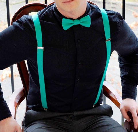 Mens Bow Ties and Suspenders -  Turquoise Suspenders