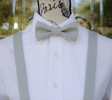 Gray Bow Ties and Suspenders - Light Grey. Wedding Bow Tie, Wedding Suspenders, Groomsmen, Prom Bow Tie, Mens Gray Bow Ties and Suspenders