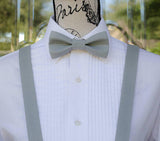 Gray Bow Ties and Suspenders - Silvery Grey. Wedding Bow Tie, Wedding Suspenders, Groomsmen, Prom Bow Tie, Mens Bow Ties and Suspenders