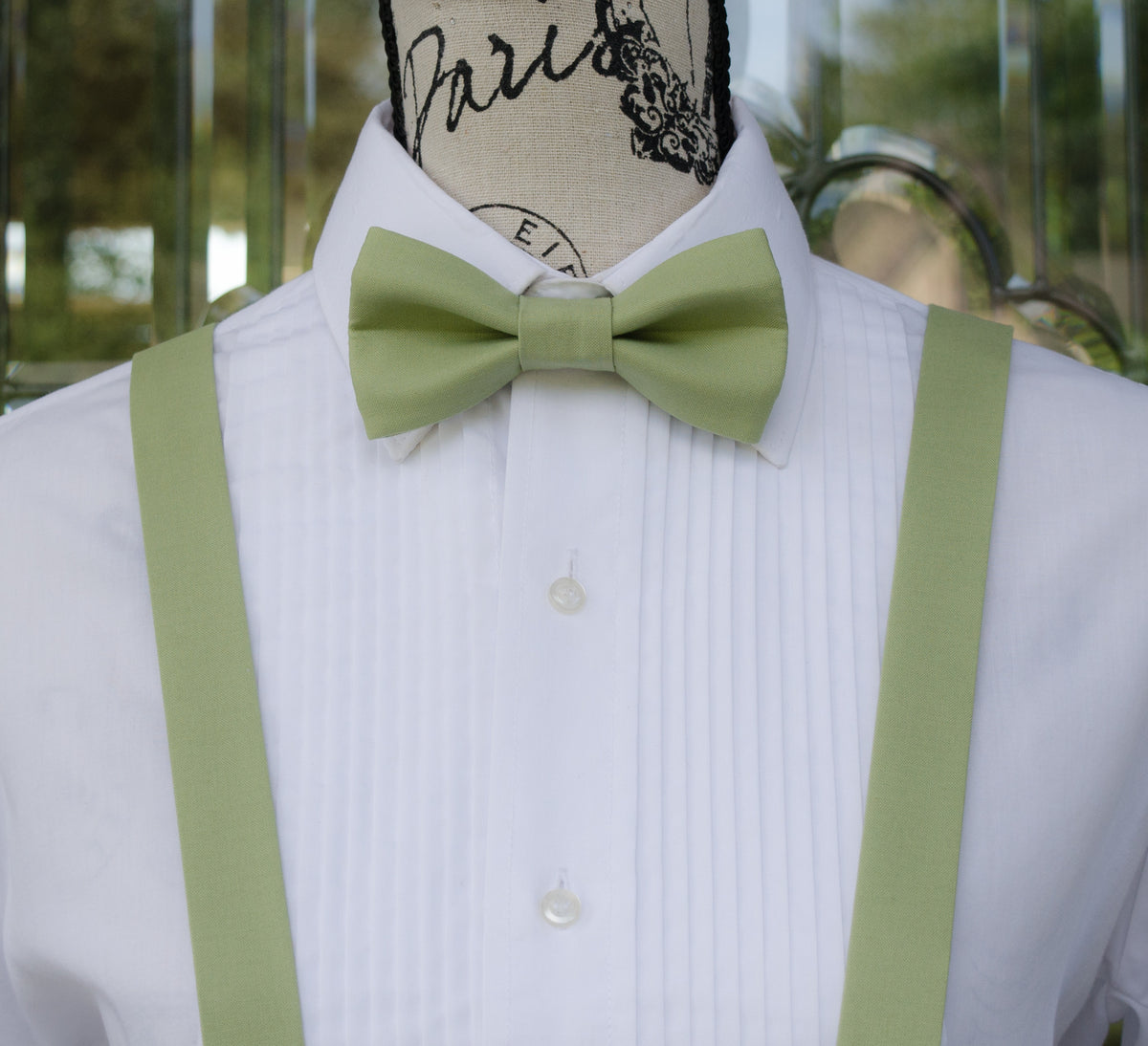 Green Bow Ties and Suspenders (Sage Green) - Mr. Bow Tie