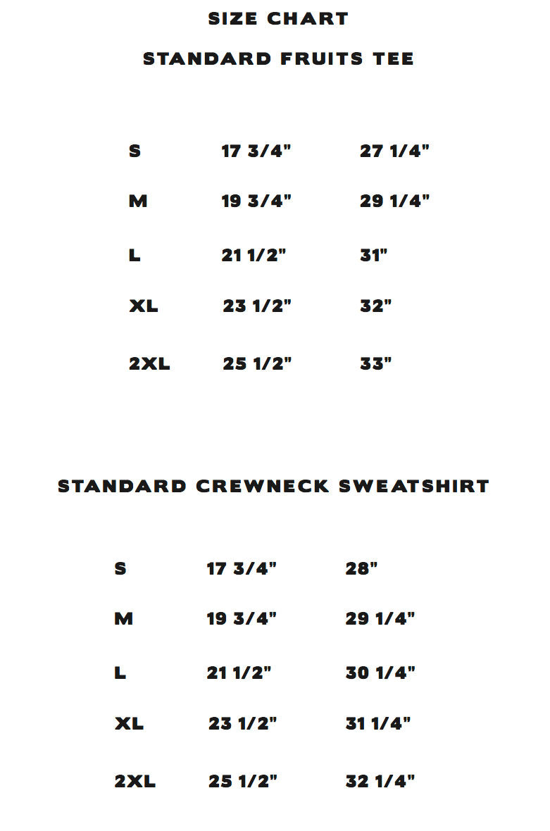 Size Chart – The Fruit Mkt