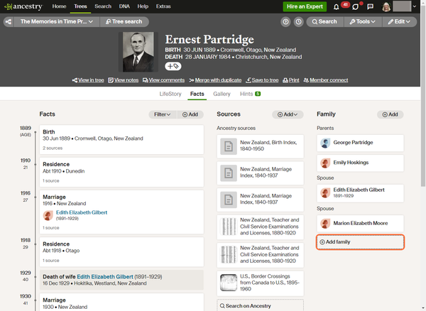 How to add a floating person to your family tree on Ancestry - Select Add family on a profile page