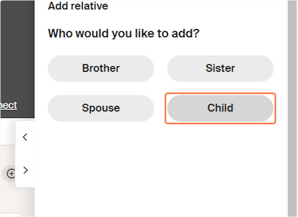 How to add a floating person to your family tree on Ancestry - Select Child