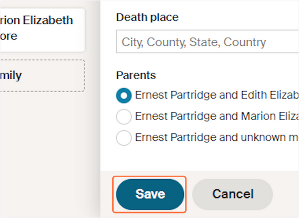 How to add a floating person to your family tree on Ancestry - Use default parents