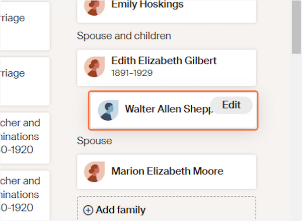 How to add a floating person to your family tree on Ancestry - Edit person