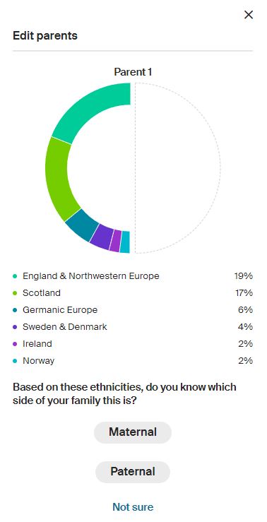 Ancestry DNA - SideView - Ethnicity Inheritance - Edit Parents Choose Maternal or Paternal