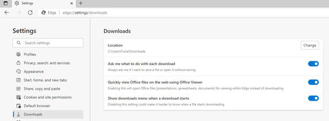 Microsoft Edge Downloads Option to ask where to save