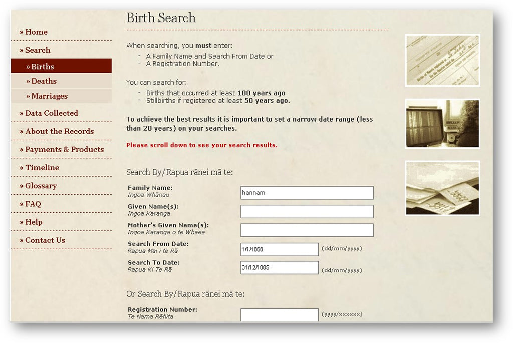 NZ Birth Index Search in 2022