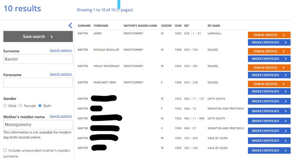 ScotlandsPeople Baxter Montgomery Birth Search