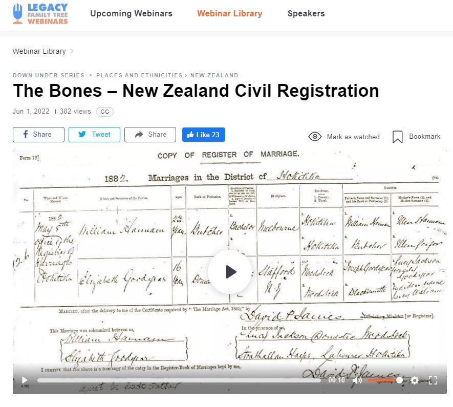 The Bones - New Zealand Civil Registration Webinar at Legacy Family Tree Webinars.