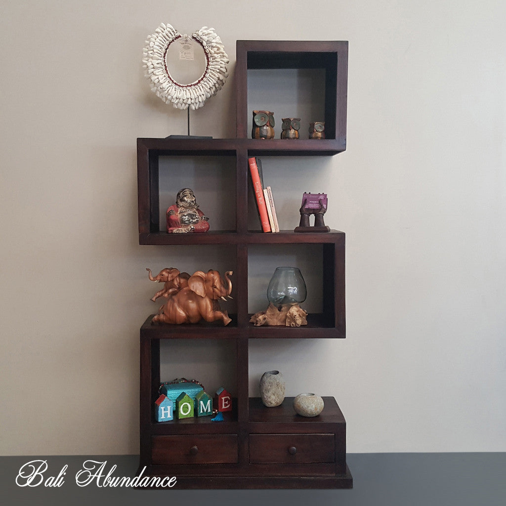 Hand Made Walnut Zig Zag Bookshelves With 2 Drawers Bali Abundance