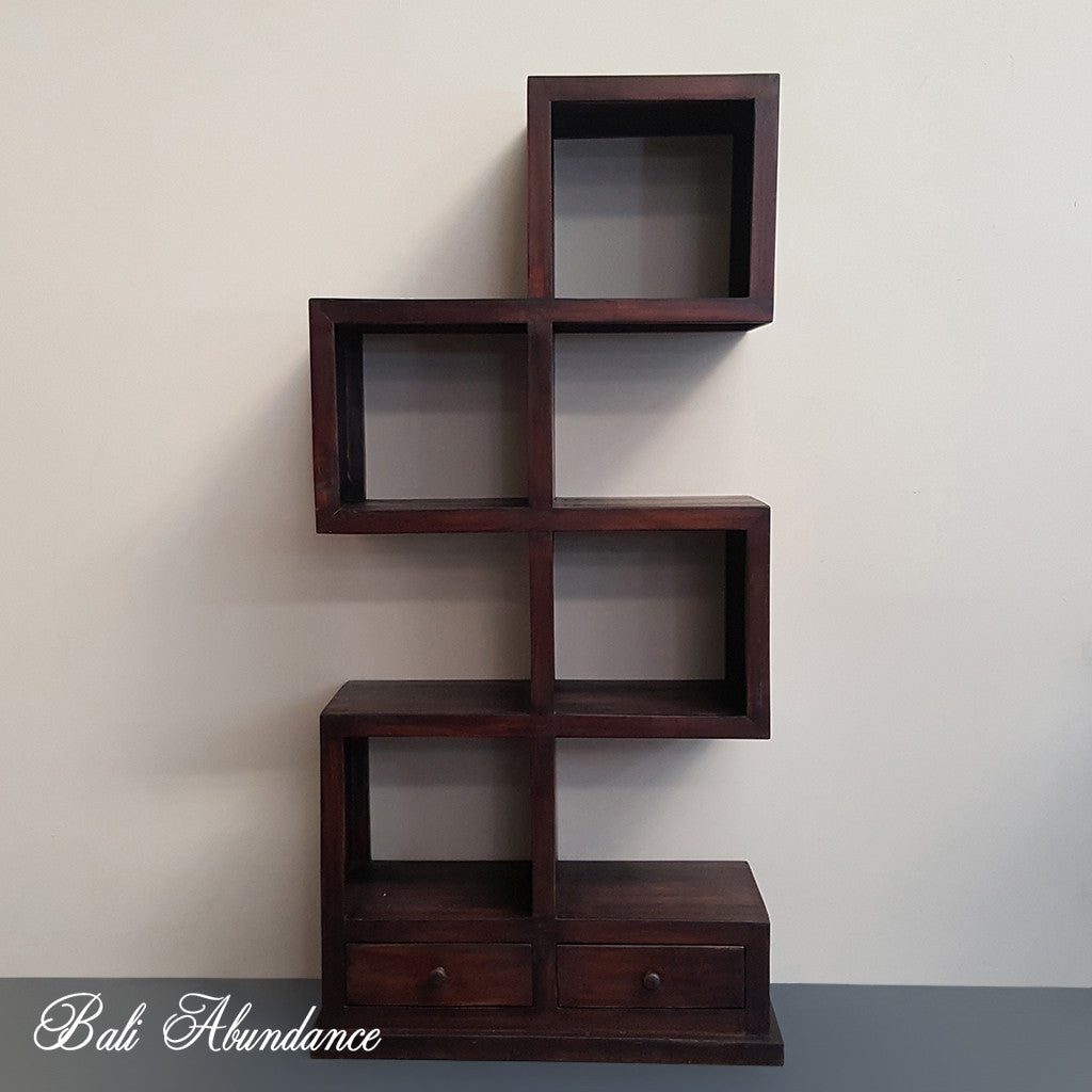 Hand Made Walnut Zig Zag Bookshelves With 2 Drawers Bali Abundance