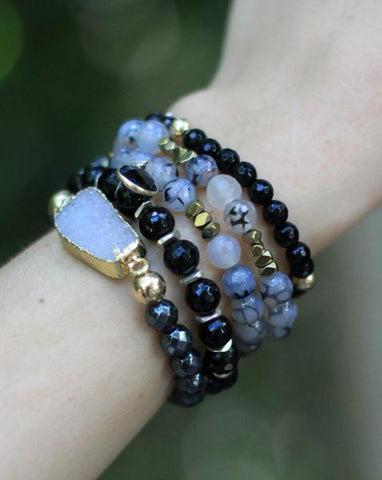 Sangie Palm Beach Stack, Onyx bead bracelet, Sangie Jewelry, Arm Candy