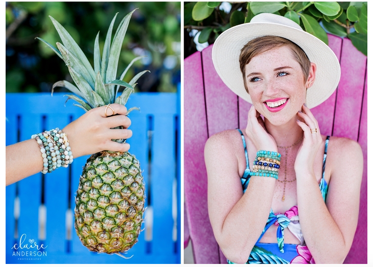 Sangie Palm Beach, Senior Style Guide, Mara Hoffman, Fort Lauderdale By the Sea, Tropical Photoshoot, Sangie Bracelet Stacks, Claire Anderson Photo, Sangie Bracelets, Handmade Jewelry, Senior Photos, fort lauderdale by the sea, colorful photoshoot, Wood and jasper Bracelet stacks