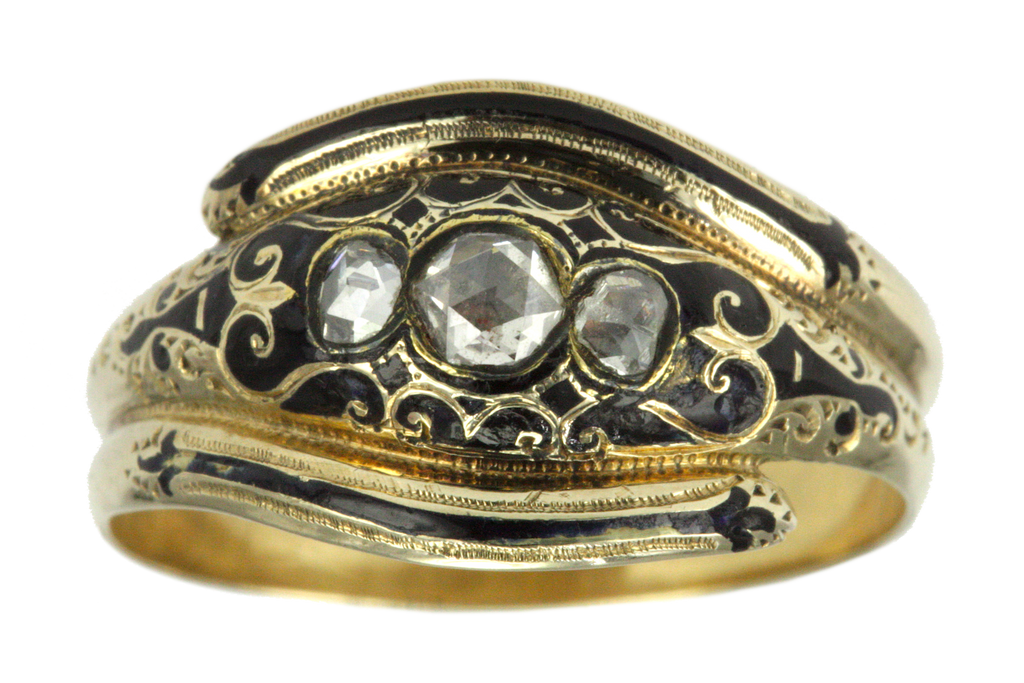 Victorian Diamond and Enamel Mourning Ring – Vela NYC