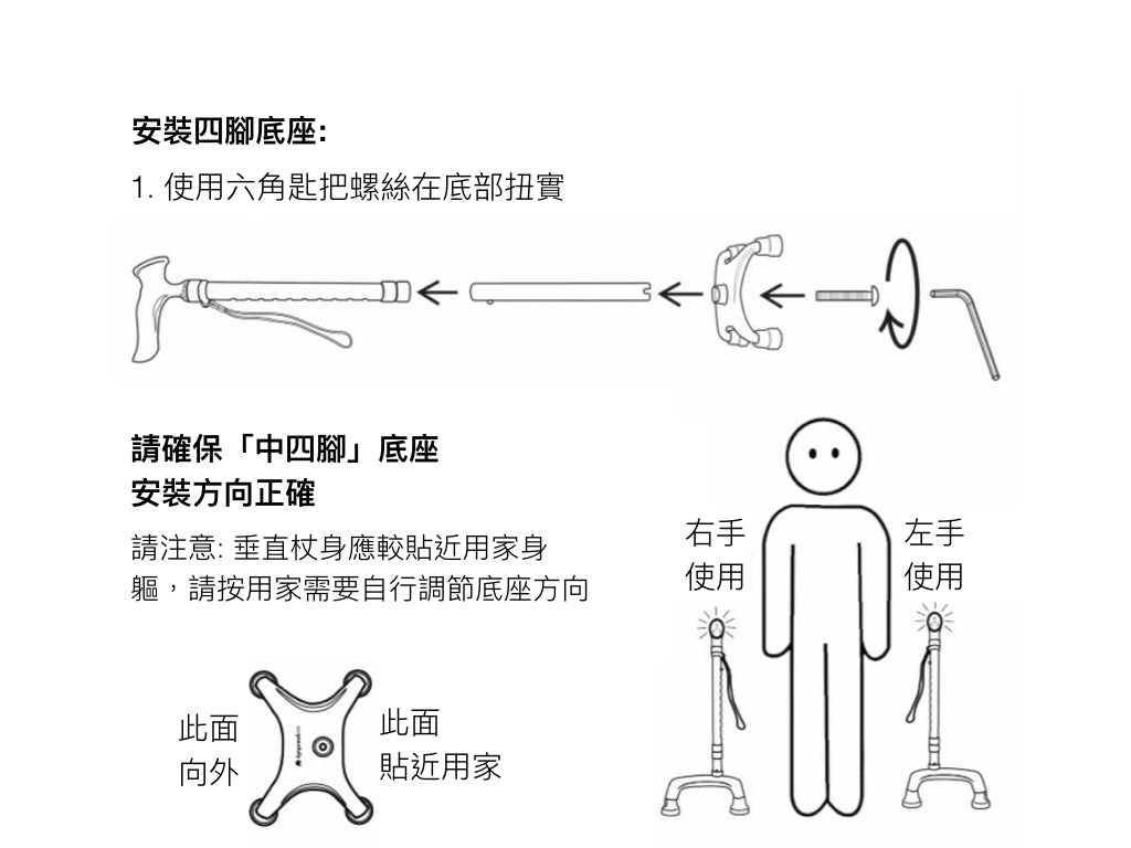 Agegracefully 碳纖四腳架拐杖 (MP3手柄) | 跌倒警報 樂齡科技 | HOHOLIFE好好生活