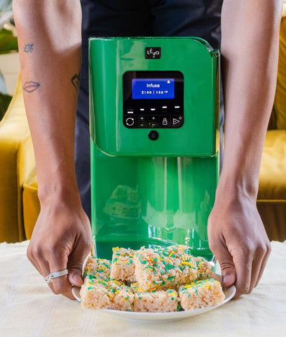 LEVO is an at-home kitchen appliance that infuses any herb into oil or butter. Use that butter and oil to make your own infused treats, like these rice krispy treats.