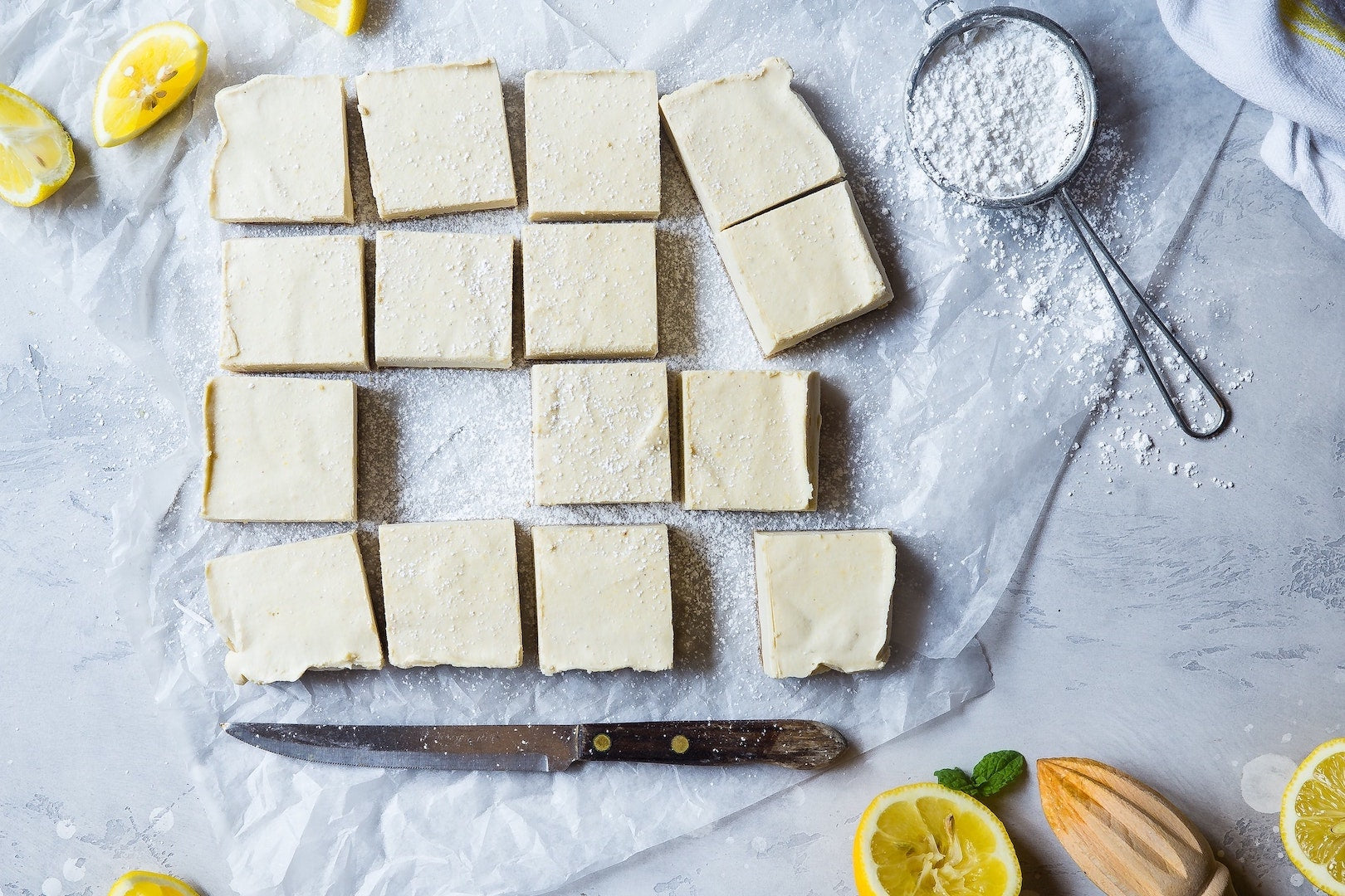 Image of lemon shortbread bars, made with LĒVO. Keep reading to access the terpene chart.