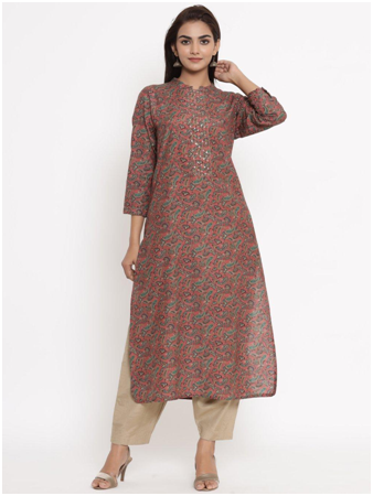 Buy maroon colour cotton silk straight kurta Online