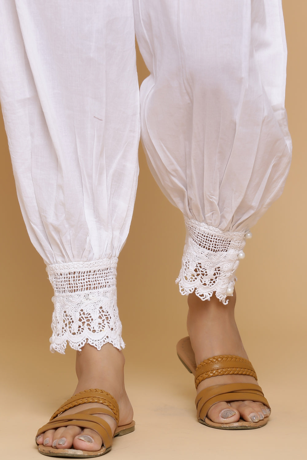 Buy White Cotton Lace Pants | SS220B/KKR4 | The loom
