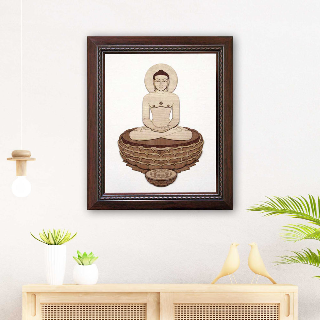 Mahavir Swami Wood Carving Wall Art, Wood Carving Frame, 3D Wall ...