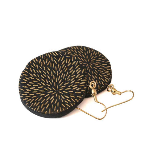 Bog Round Statement Earrings in Black & Gold at Lottie Of London Jewellery