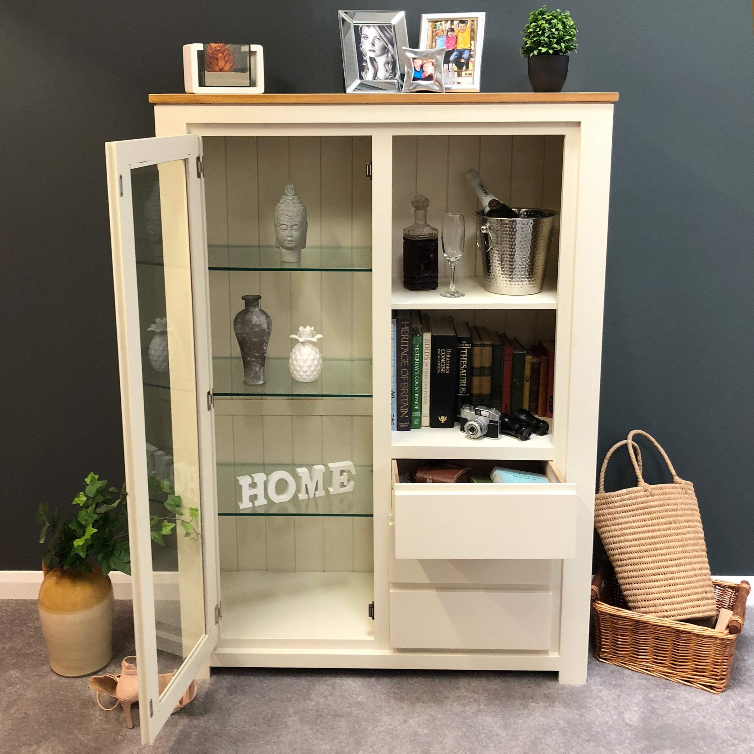 Harlow Painted Cream Glass Display Cabinet Oak Village