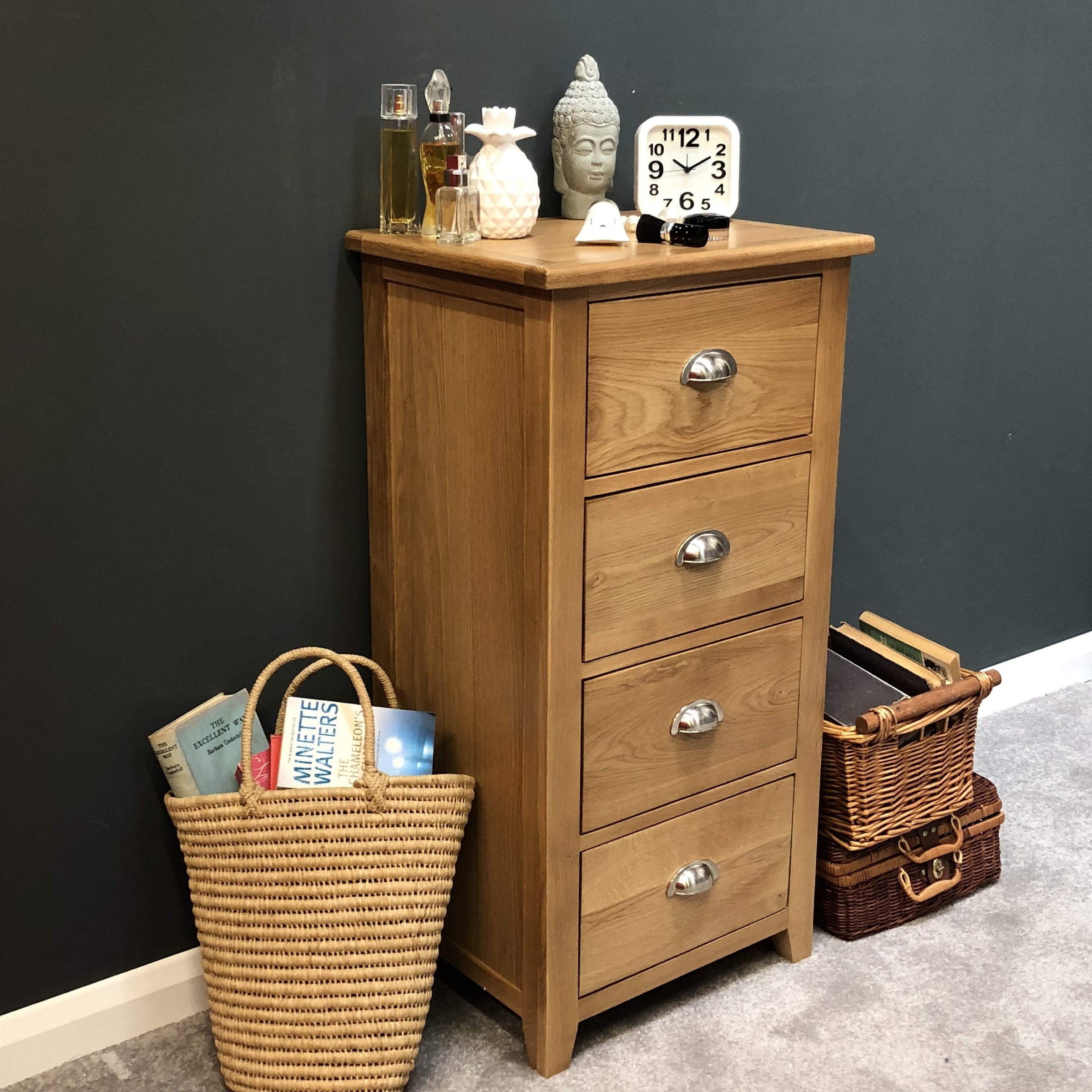 Harvard Oak Narrow 4 Drawer Chest – Oak Village