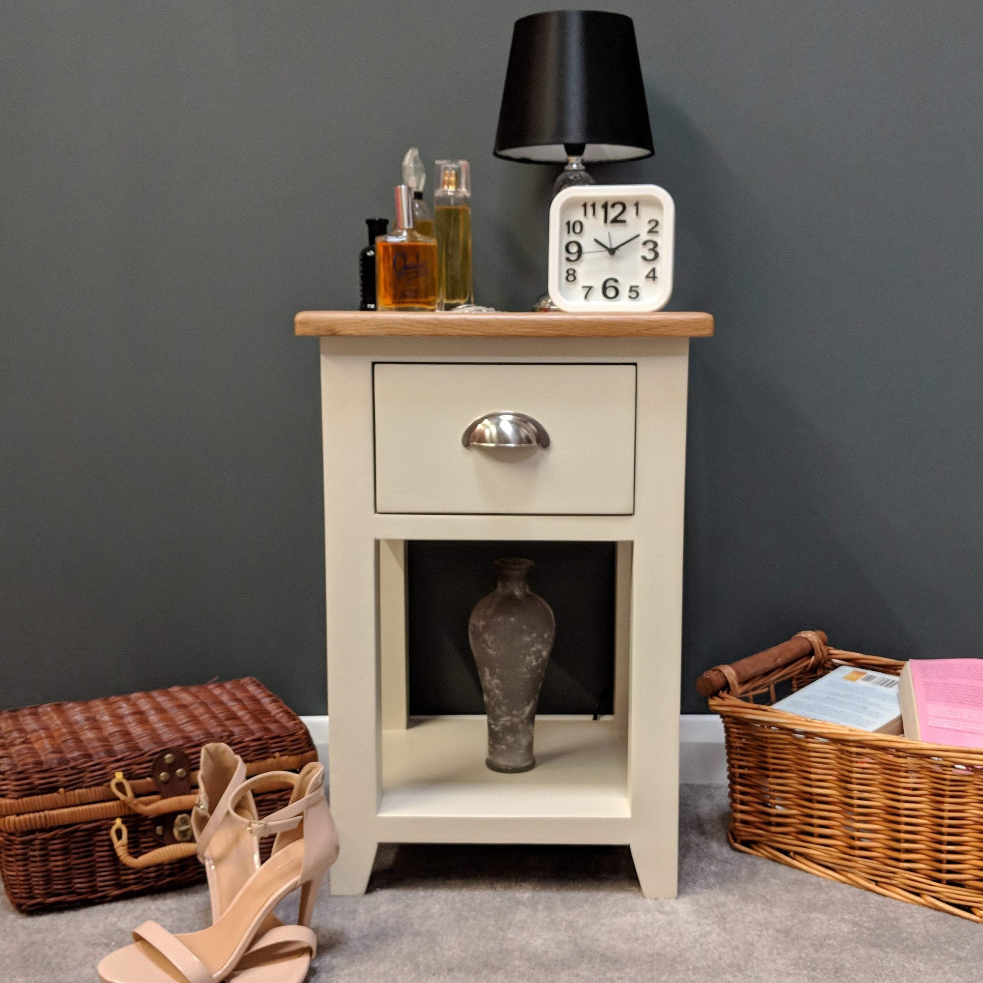 cream and oak lamp table