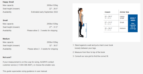 Alinker size chart