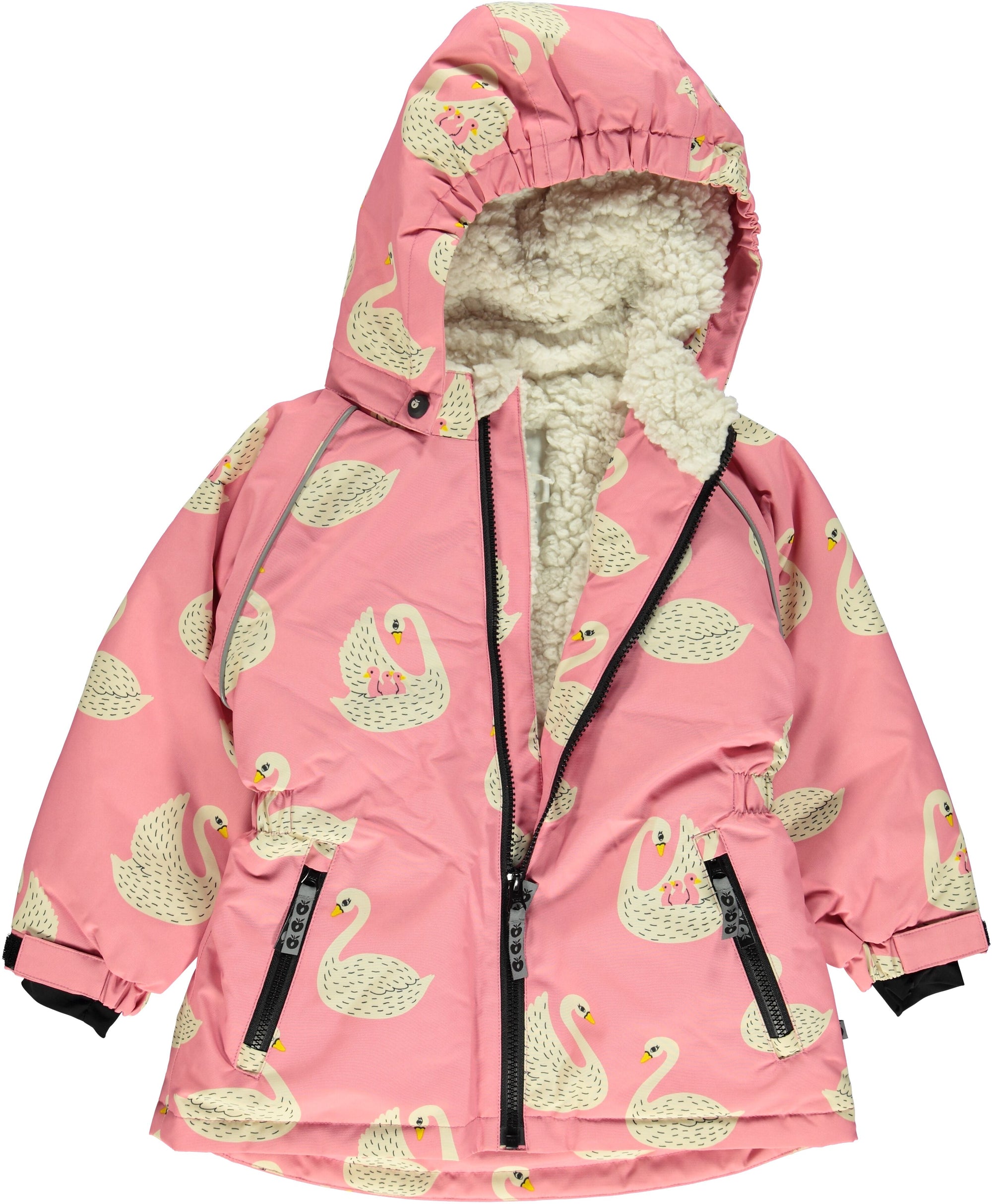 Wind rand gans Smafolk Winterjas BABY Pink Swans - Winterjacket Ijsbeer Roze Zwaan -  GOEDvanToen - Eerlijke & biologische kinderkleding en babykleding