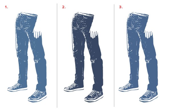 Illustration of our denim wash experiment to show amount of fade for each variant.