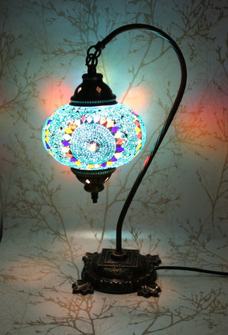 Turkish Mosaic Swan Neck Table Lamp - Blue Galore-Snazzy Bazaar