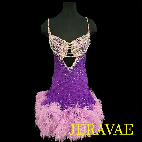 Latin / Rhythm Dress Purple Lace, Feathers – Jeravae