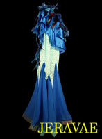 Blue Feather Smooth Ballroom Dress with Flutter sash and sleeves SMO043