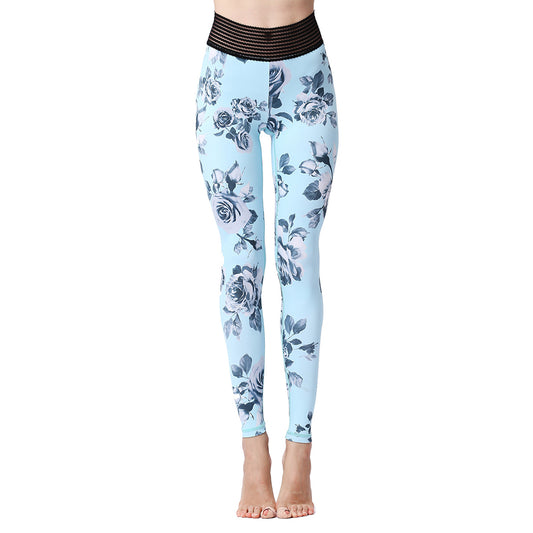 Blue Gray Leggings with Lined Waistband and Large White Flower Print B –  Jeravae