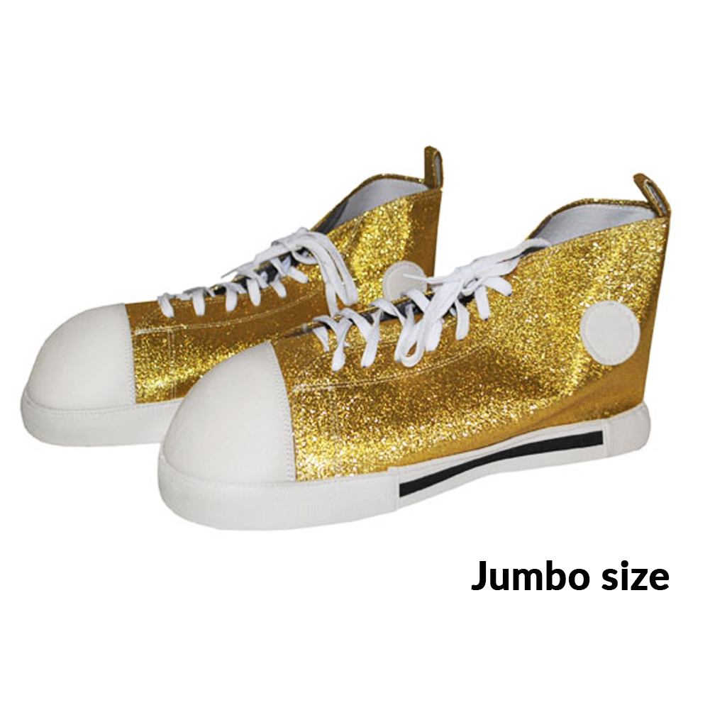 Funny Fashion Jumbo Size Gold Glitter Clown Shoes | ClownAntics.com