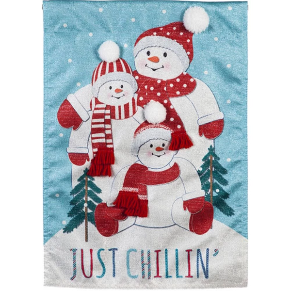 Just Chillin Snow Family Linen Double Sided Garden Flag