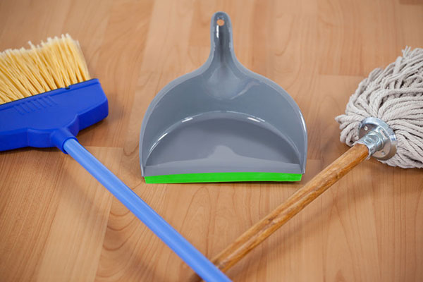 broom, mop and dust pan