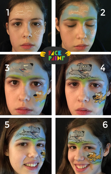 Dog Chasing Cat Face Paint Design