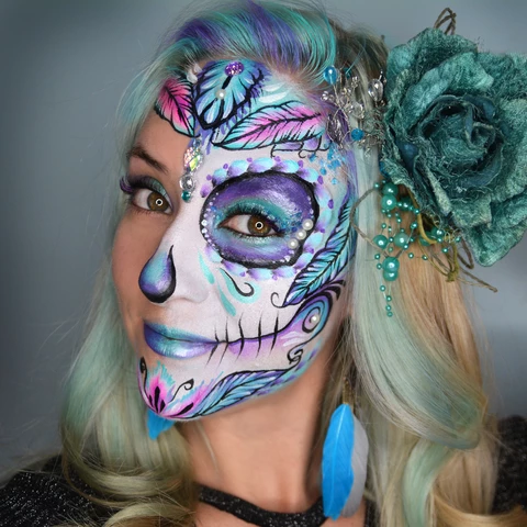 Feathered Sugar Skull Face Paint Design