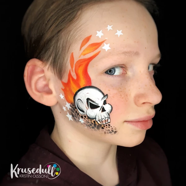 Flaming Skull Face Paint Design