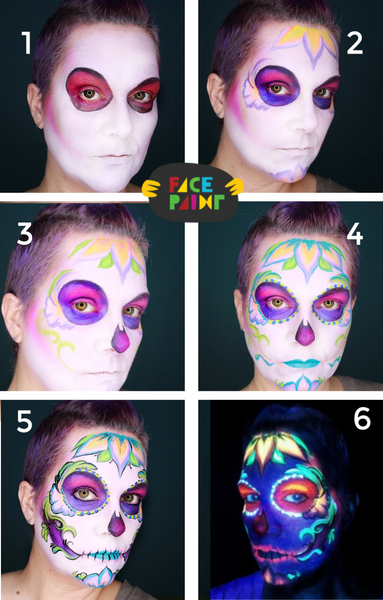Glow in the Dark Skull Face Paint Design
