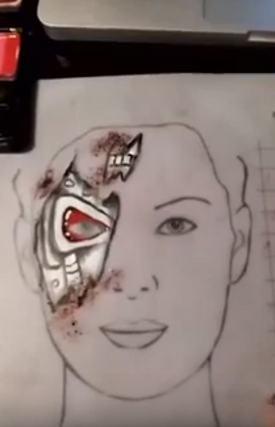 Half Face Cyborg Face Paint Design