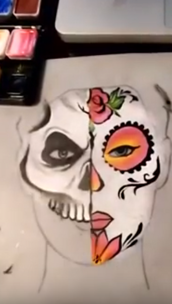 Half Sugar Skull Half Regular Skull Face Paint Design